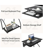 Skonyon 27.5 Inch Laptop Table Computer Desk for Small Spaces with Pull-out Keyboard Tray
