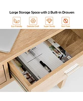 Extendable Computer Desk with Pull Out Secondary Desk-Natural