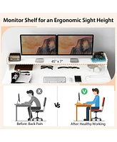 Skonyon Computer Desk with Dual 3-Tier Bookshelf and Monitor Shelf-White