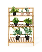 Costway Bamboo Ladder Plant Stand 3-Tier Foldable Flower Pot Display Shelf Rack