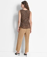 Dkny Petite Sleeveless Ruched Cheetah-Print Top