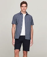 Tommy Hilfiger Men's Short Sleeve Button-Front Floral Print Poplin Shirt