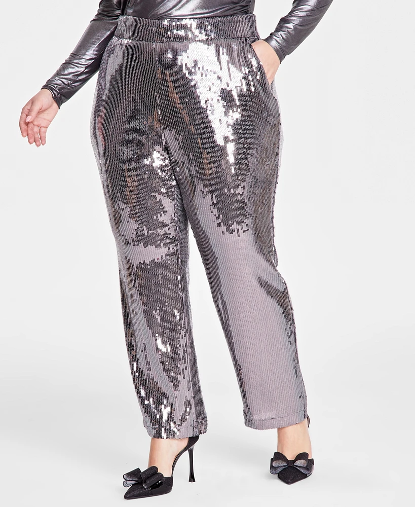 I.n.c. International Concepts Plus Sequined Straight-Leg Pants, Created for Macy's