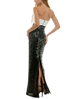 City Studios Juniors' Bow-Bodice Sequinned Evening Gown