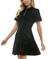 City Studios Juniors' Collared Embellished Fit & Flare Dress