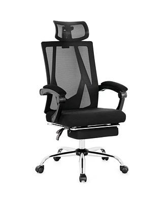 Vebreda Ergonomic Recliner Mesh Office Chair with Adjustable Footrest-Black