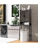 Sugift Over the Toilet Storage Cabinet Space Saver Organizer with Double Doors-Gray