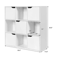 Skonyon Free Standing 9 Cube Storage Wood Divider Bookcase for Home and Office-White