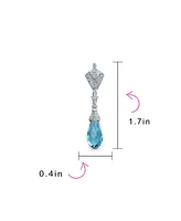 Bling Jewelry Deco Style Aqua Blue Briolette Faceted Teardrop Cubic Zirconia Cz Chandelier Earrings For Women Sterling Silver