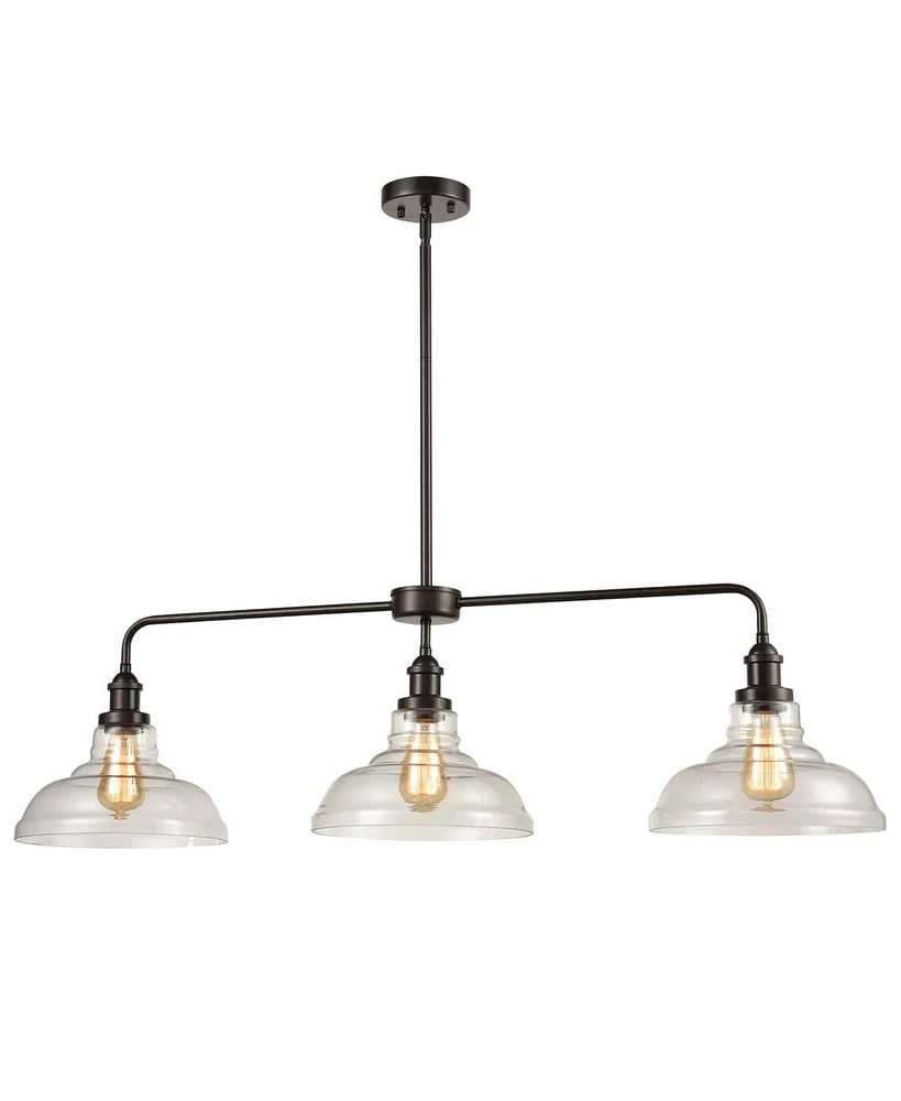 Moose Modern Bronze Island Chandelier with Clear Glass Shade - 3 Light - Oil