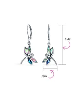 Bling Jewelry Dainty Butterfly Dragonfly Firefly Garden Rainbow Abalone Iridescent Shell Inlaid Drop Lever back Dangle Earrings For Women Sterling Sil