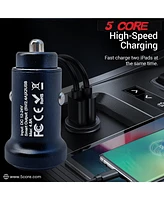 5 Core Car Charger Cigarette Lighter Usb Charger Aluminum Alloy Dual Usb w Led Fast Charging Power Adapter for iPhone iPad Samsung Galaxy