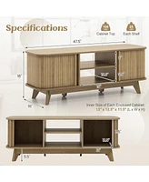 Costway Tv Stand for Tv up to 55 Inch Television Cabinet with 2 Open Shelves Sliding Doors