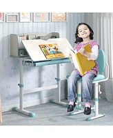 Costway Kids Study Desk with 7-Level Tiltable Desktop Adjustable Height Pull Out Drawer