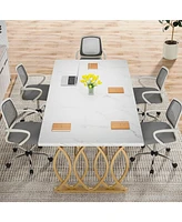 Tribesigns Modern Dining Table, 63" Large Kitchen Table for 4-6 People, Unique Rectangular Dinner Table Kitchen & Dining Room Furniture with Faux Marb