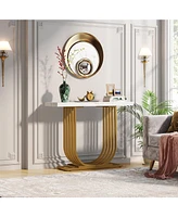 Tribesigns Modern Console Table with Gold Base, 39.4 Inch Faux Marble Entryway Foyer Table, Narrow Sofa Accent Table with Geometric Metal Legs for Liv