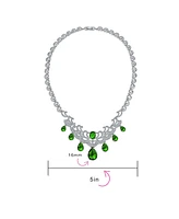 Bling Jewelry Estate Jewelry Art Deco Style Baguette Cz Large Dangling Teardrops Bib Statement Collar Necklace For Women