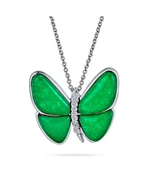 Bling Jewelry Nature Cz Accent Genuine Gemstone Green Malaysian Jade Quartz Garden Insect Butterfly Necklace Pendant For Women Teen Girlfriend Silver