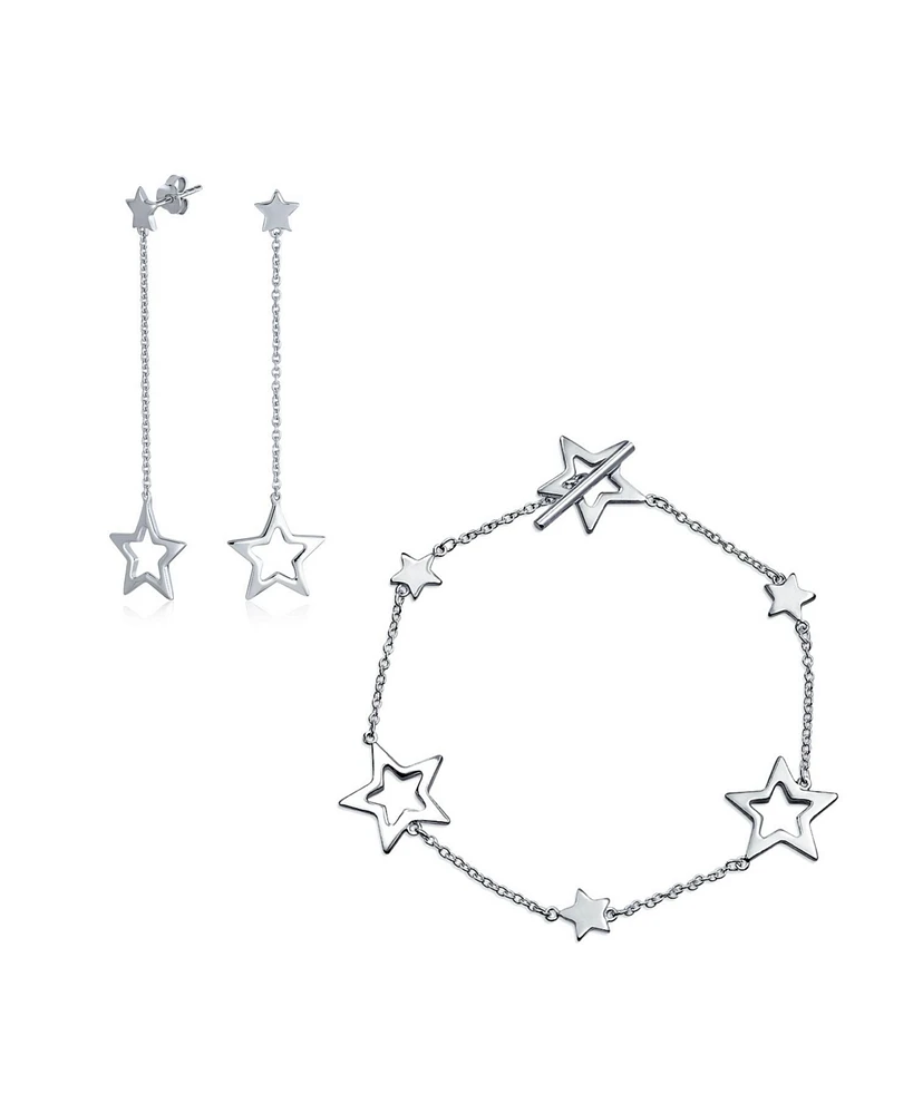 Bling Jewelry Celestial Holiday American Usa Patriotic Open Lucky Stars Rock Star Bracelet Earrings Jewelry Set For Women For Sterling Silver Toggle C