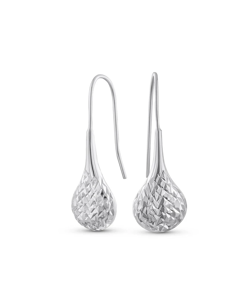 Bling Jewelry Carved Puffed Pear Shaped Rain Drop Teardrop Earrings For Women Fishhook Sterling Silver 1.5 Inch