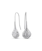 Bling Jewelry Carved Puffed Pear Shaped Rain Drop Teardrop Earrings For Women Fishhook Sterling Silver 1.5 Inch