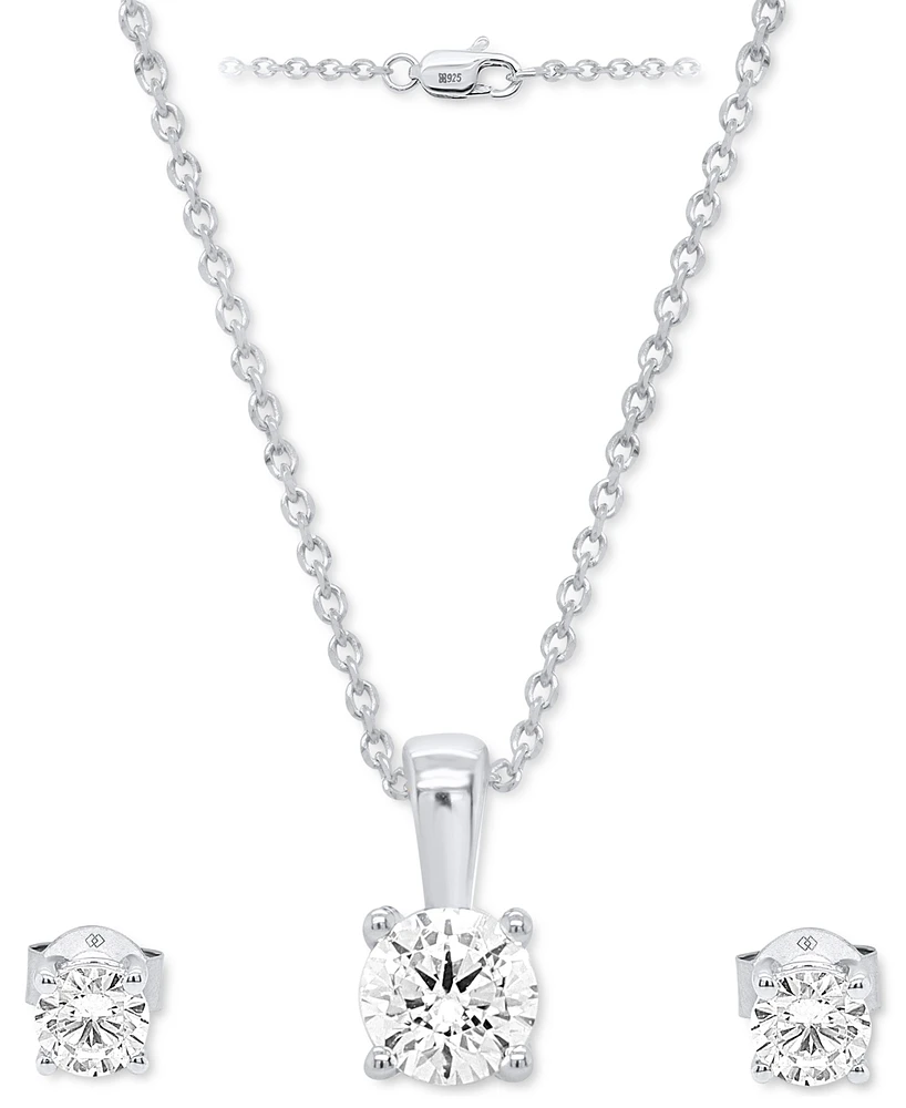 Forever Grown Diamonds 2-Pc. Set Lab Grown Diamond Pendant Necklace & Matching Stud Earrings (1 ct. t.w.) in Sterling Silver or 14k Gold-Plated Sterli