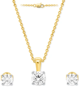 Forever Grown Diamonds 2-Pc. Set Lab Diamond Pendant Necklace & Matching Stud Earrings (1 ct. t.w.) Sterling Silver or 14k Gold-Plated Sterli