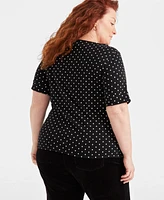 Style & Co Plus Size Printed Boat-Neck Elbow-Sleeve Top