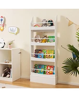 Gymax 4-Tier Kids Bookshelf Toy Storage Bookcase Rack Wall w/ Anti-toppling Kits Grey