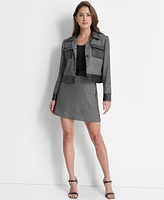 Dkny Women's Faux-Leather-Trim Button-Front Jacket