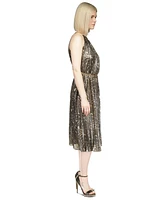 Michael Kors Women's Animal-Print Pleated Midi Dress