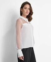 Dkny Women's Mixed-Media Organza Long-Sleeve Blouse