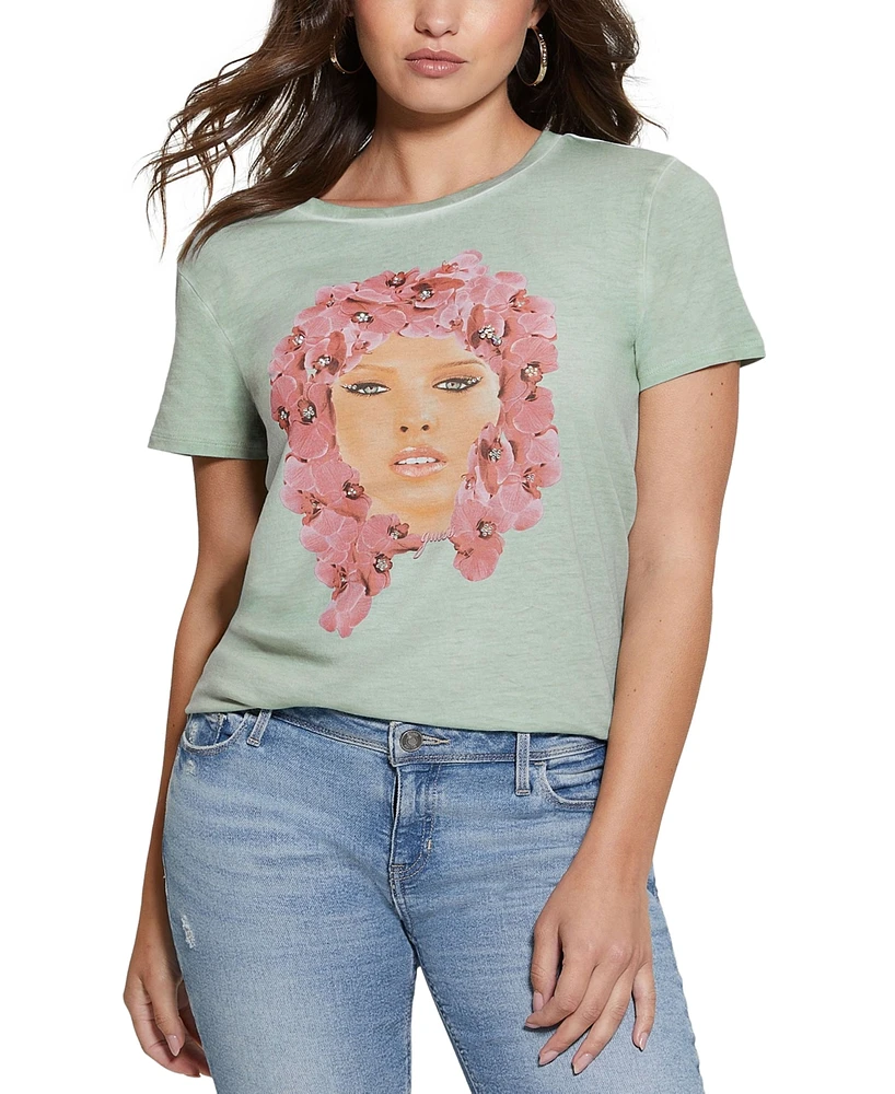 Guess Women's Orchid Queen Graphic Easy-Fit T-Shirt