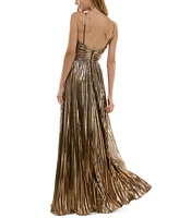 City Studios Juniors' Pleated Metallic Evening Gown