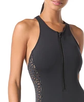 Michael Kors Women's Laser Cut Zip-Front One-Piece Swimsuit