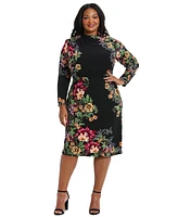 London Times Plus Size Drapey Mock Neck Jersey Dress