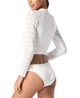 Michael Michael Kors Womens Laser Cut Long Sleeve Rash Guard Laser Cut Hipster Bikini Bottoms