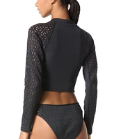 Michael Kors Women's Laser-Cut Cropped Rash Guard