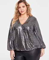 I.n.c. International Concepts Sequined Shimmering Surplice Blouse, Created for Macy's