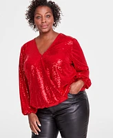 I.n.c. International Concepts Sequined Shimmering Surplice Blouse, Created for Macy's