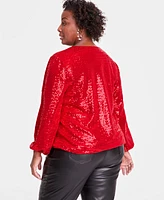 I.n.c. International Concepts Sequined Shimmering Surplice Blouse, Created for Macy's