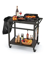 Sugift Double-Shelf Movable Bbq Cart with 4 Lockable Wheels