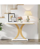 Tribesigns Modern Gold Console Table, 40 inch Narrow Entryway Foyer Table with Geometric Base, Rustic Hallway Accent for Living Room, Entrance