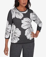 Alfred Dunner Petite Worth Avenue Floral Textured Sweater