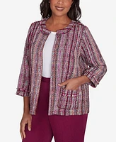 Alfred Dunner Petite Wine Country Fringe Textured Jacket