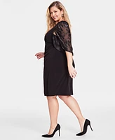 Connected Plus Cape-Sleeve Side-Ruched Dress