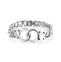 Bling Jewelry Biker Jewelry Interlocking Handcuff Bracelet with Padlock Curb Chain Stainless Steel
