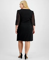 Connected Plus Round-Neck Cape-Sleeve Glitter Dress