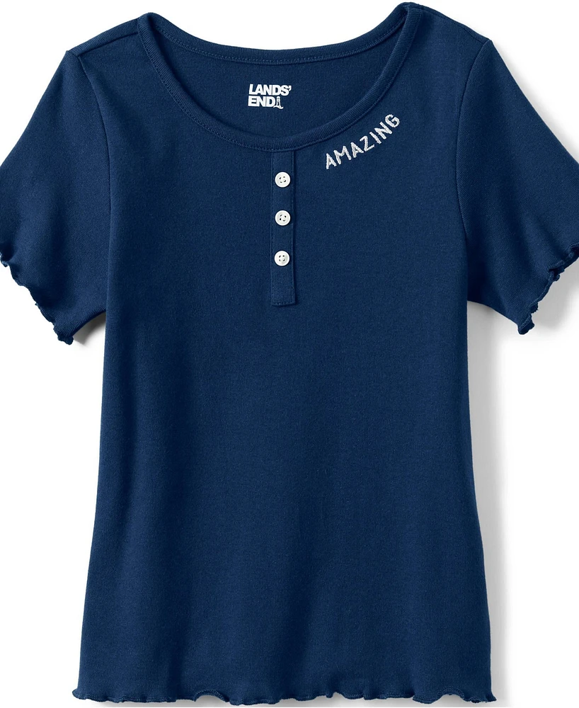 Lands' End Girls Short Sleeve Ribbed Henley T-Shirt