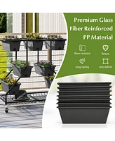 Skonyon Vertical Raised Garden Bed with 7 Planter Boxes and Storage Baskets-Black